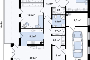 Jednopodlažný rodinný dom s garážou - moderný dizajn - projekt Zx49
